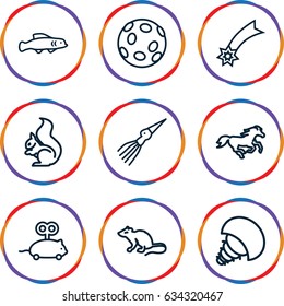 Tail icons set. set of 9 tail outline icons such as mouse, squirrel, horse, mouse toy, extinct sea creature, extinct fish