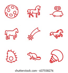 Tail icons set. set of 9 tail outline icons such as horse, mouse, mouse toy, extinct sea creature