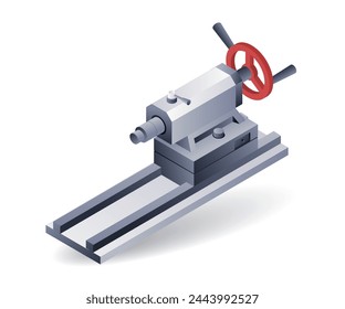 Tail stock manual lathe part, flat isometric 3d illustration