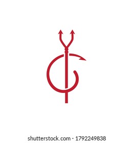 Tail and trident Devil ilustration vector template Design