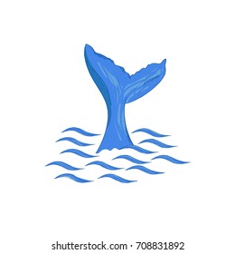 Tail. Whale. Sketch. Logo. Blue