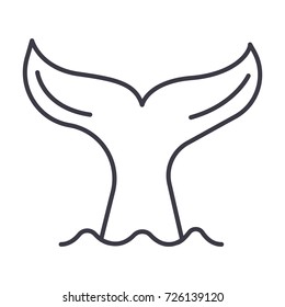 tail of a whale vector line icon, sign, illustration on background, editable strokes
