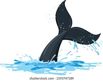 Tail of whale in the water illustration