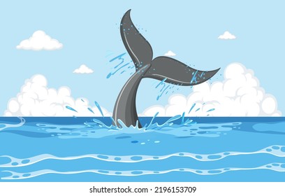 La cola de la ballena en la ilustración del agua