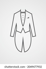 Tailcoat Line Icon Isolated On White Background. Vector Illustration