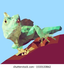 tailed lizard runs on the ground, polygonal art