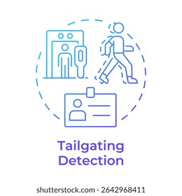 Tailgating and piggybacking blue gradient concept icon. Physical security threat and risk. Unauthorized entry. Round shape line illustration. Abstract idea. Graphic design. Easy to use in booklet