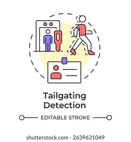 Tailgating and piggybacking multi color concept icon. Physical security threat and risk. Unauthorized entry. Round shape line illustration. Abstract idea. Graphic design. Easy to use in booklet