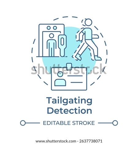 Tailgating and piggybacking soft blue concept icon. Physical security threat and risk. Unauthorized entry. Round shape line illustration. Abstract idea. Graphic design. Easy to use in booklet