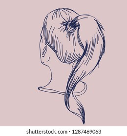 tail-hairstyle for a girl. linear illustration.