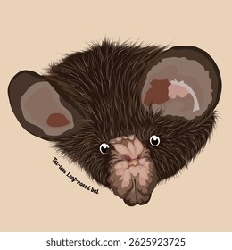 TAIL-LESS LEAF-NOSED BAT (Coelops frithii). Head of the Southeast Asia bat species illustration collection (vector illustration)