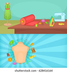 Tailor banner set horizontal in cartoon style for any design vector illustration