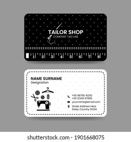 Tailor Business Card Vector Design. Sewing Elements Business Card. Fashion Design Concept