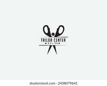Diseño de logotipo central a medida con aguja y tijeras. Vístete. Negocio de ropa. Logotipo a medida. Vintage. Color negro. Sastre de moda. Costura.