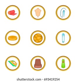 Tailor equipment icons set. Cartoon set of 9 tailor equipment vector icons for web isolated on white background