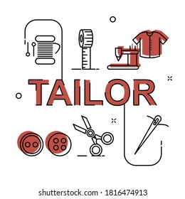 Tailor with flat outline illustration. Easy to edit with vector file. Can use for your creative content. Especially about outfit and fashion.