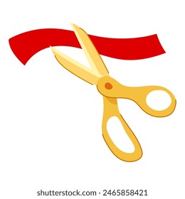 tailor gold scissor cartoon. grand banner, ceremony handle, silver announcement tailor gold scissor sign. isolated symbol vector illustration