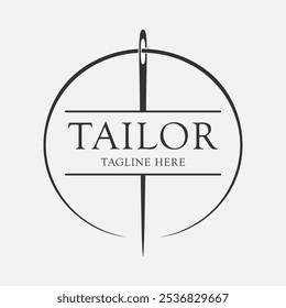 Tailor graphic logo design template. Sign sewing needle with thread isolated on white background. Hand sewing symbol. Vector illustration