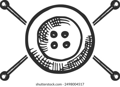 Tailor hand drawn logo. Button and sewing pins crossed