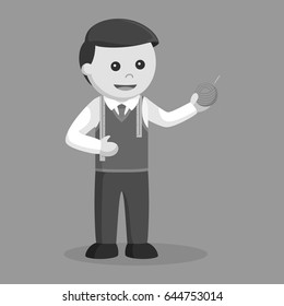 tailor holding yarn black and white style