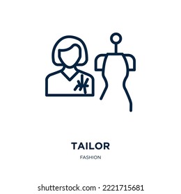 tailor icon from fashion collection. Thin linear tailor, dress, textile outline icon isolated on white background. Line vector tailor sign, symbol for web and mobile