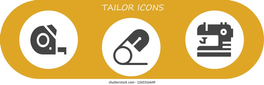  tailor icon set. 3 filled tailor icons. Simple modern icons about  - Measuring tape, Safety pin, Sewing