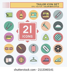 Tailor Icon Set Icon in trendy color mate style isolated on soft blue background