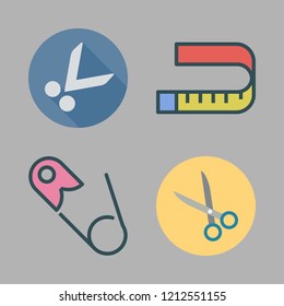 tailor icon set. vector set about measuring tape, safety pin and scissors icons set.