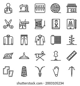 Tailor icon set - vector illustration . Tailoring, sewing, knitting, stitching, iron, knit, crafting, thin line icons .