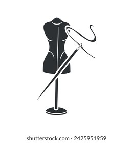 Tailor Icon Silhouette Illustration. Sewing Vector Graphic Pictogram Symbol Clip Art. Doodle Sketch Black Sign.