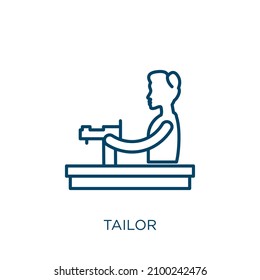 tailor icon. Thin linear tailor outline icon isolated on white background. Line vector tailor sign, symbol for web and mobile