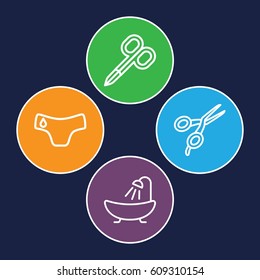 Tailor icons set. set of 4 tailor outline icons such as children panties, manicure scissors, barber scissors