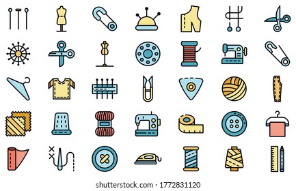 Tailor icons set. Outline set of tailor vector icons thin line color flat on white