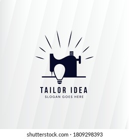 Tailor idea logo design template. The logo combination between sewing machine as tailor symbol and bulb lamp as idea symbol. Use flat blue color. 