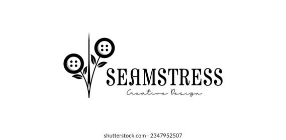 Tailor logo design with needle and shirt button in flower shape