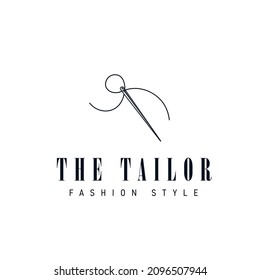 The tailor logo design with needle and thread silhouette icon. minimalist brand logo for fashion shop and boutique