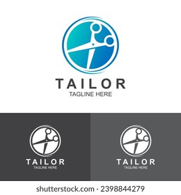 Tailor Logo Design Template With Negative Space Scissor.