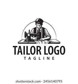 Tailor Logo Hand Drawn Illustration Linocut
