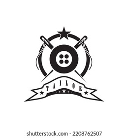 tailor logo icon illustration template combination of buttons for clothes, thread and sewing machine, for clothing product design, convection companies, fashion in vector form
