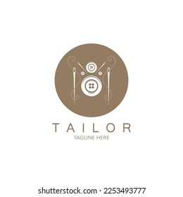 tailor logo icon illustration template combination of buttons for clothes, thread and sewing machine, for clothing product design, convection companies, fashion in vector form