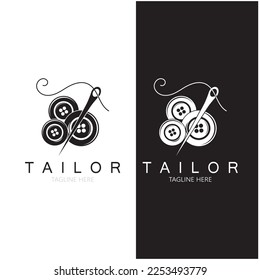 tailor logo icon illustration template combination of buttons for clothes, thread and sewing machine, for clothing product design, convection companies, fashion in vector form