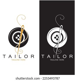 patrón de ilustración de icono del logotipo del sastre combinación de botones para ropa, hilos y máquinas de coser, para diseño de productos de ropa, empresas de convección, moda en forma vectorial