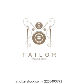 tailor logo icon illustration template combination of buttons for clothes, thread and sewing machine, for clothing product design, convection companies, fashion in vector form