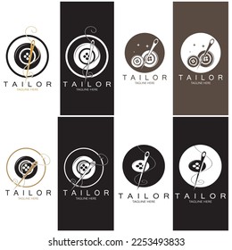 tailor logo icon illustration template combination of buttons for clothes, thread and sewing machine, for clothing product design, convection companies, fashion in vector form
