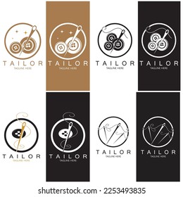 tailor logo icon illustration template combination of buttons for clothes, thread and sewing machine, for clothing product design, convection companies, fashion in vector form