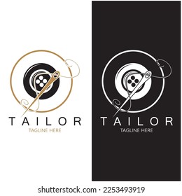 tailor logo icon illustration template combination of buttons for clothes, thread and sewing machine, for clothing product design, convection companies, fashion in vector form