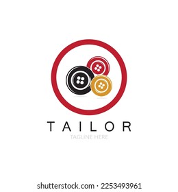 patrón de ilustración de icono del logotipo del sastre combinación de botones para ropa, hilos y máquinas de coser, para diseño de productos de ropa, empresas de convección, moda en forma vectorial