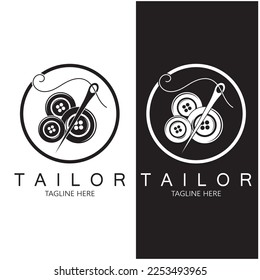 tailor logo icon illustration template combination of buttons for clothes, thread and sewing machine, for clothing product design, convection companies, fashion in vector form