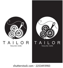 tailor logo icon illustration template combination of buttons for clothes, thread and sewing machine, for clothing product design, convection companies, fashion in vector form