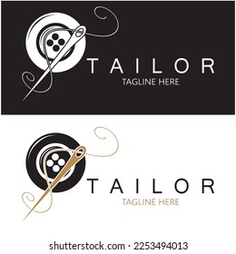 tailor logo icon illustration template combination of buttons for clothes, thread and sewing machine, for clothing product design, convection companies, fashion in vector form